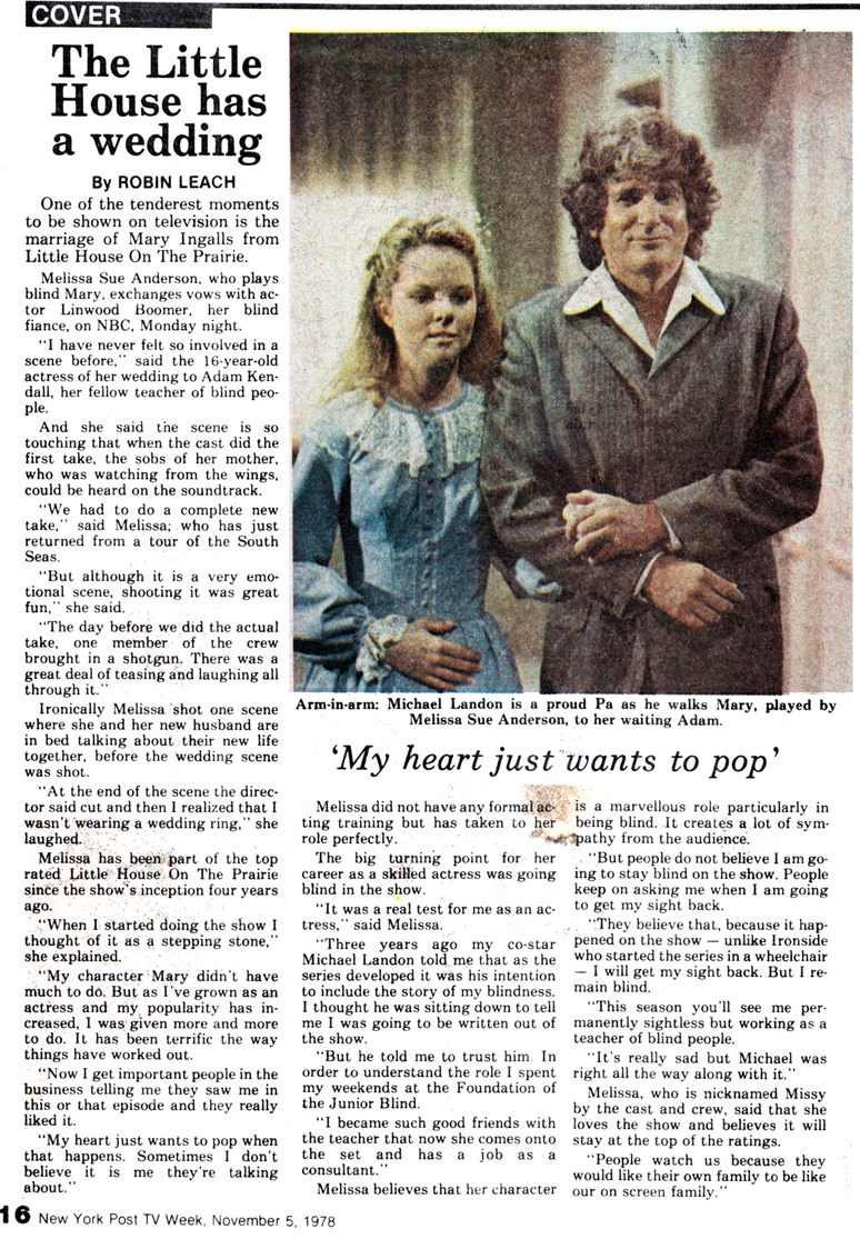 Melissa Sue Anderson in The Little House has a wedding from the New York Post TV Week November 1978