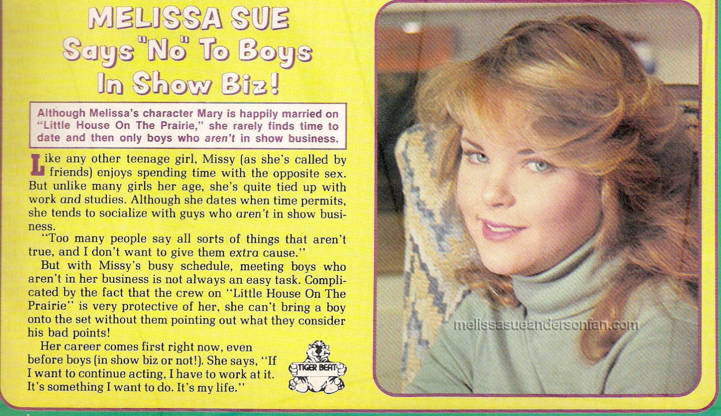 Melissa Sue Says No To Boys in Show Biz